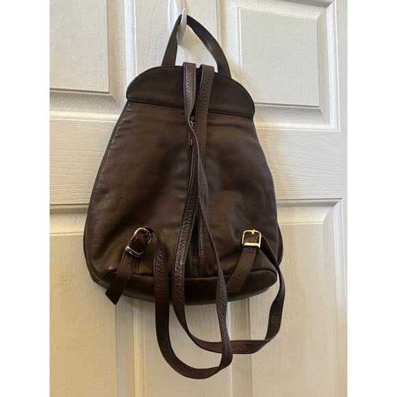 Apostrophe Brown Leather Backpack Purse Soft Pebbled Leather Flap Front Bag
